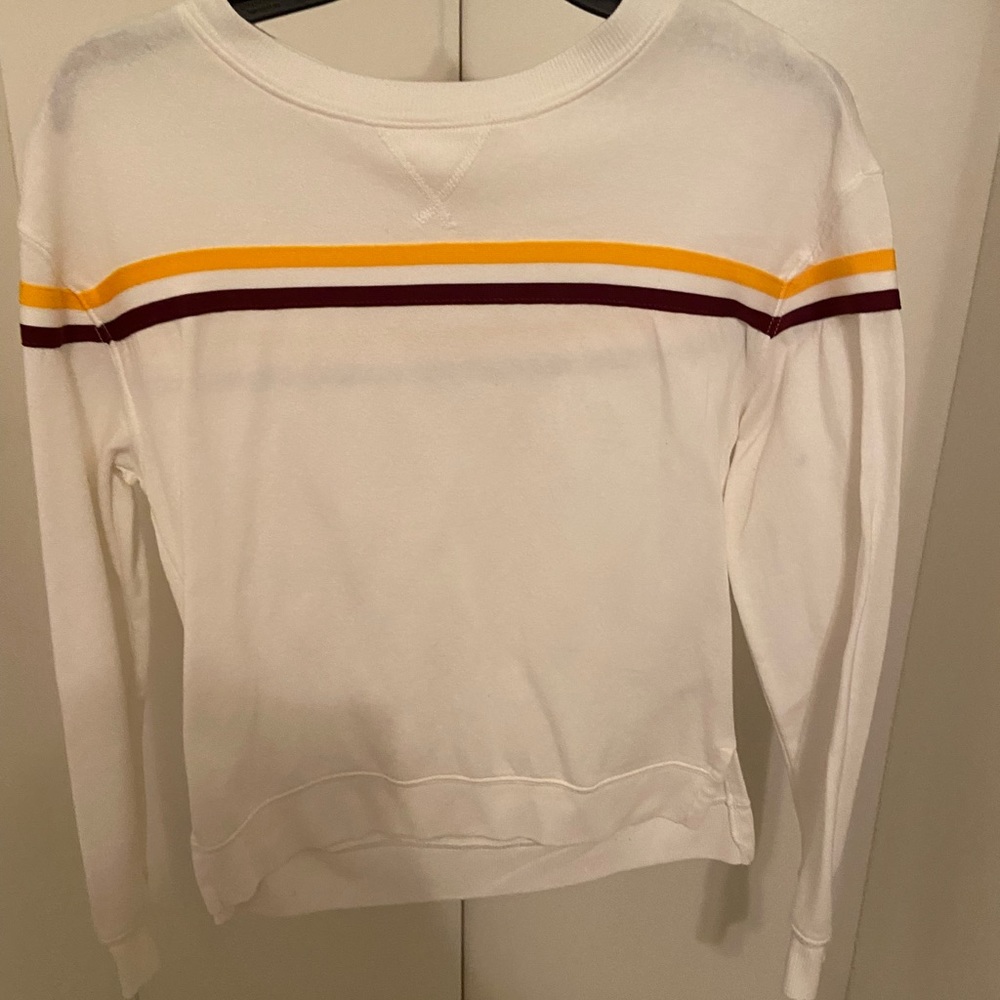 Women’s red and yellow striped crewneck, size extra small